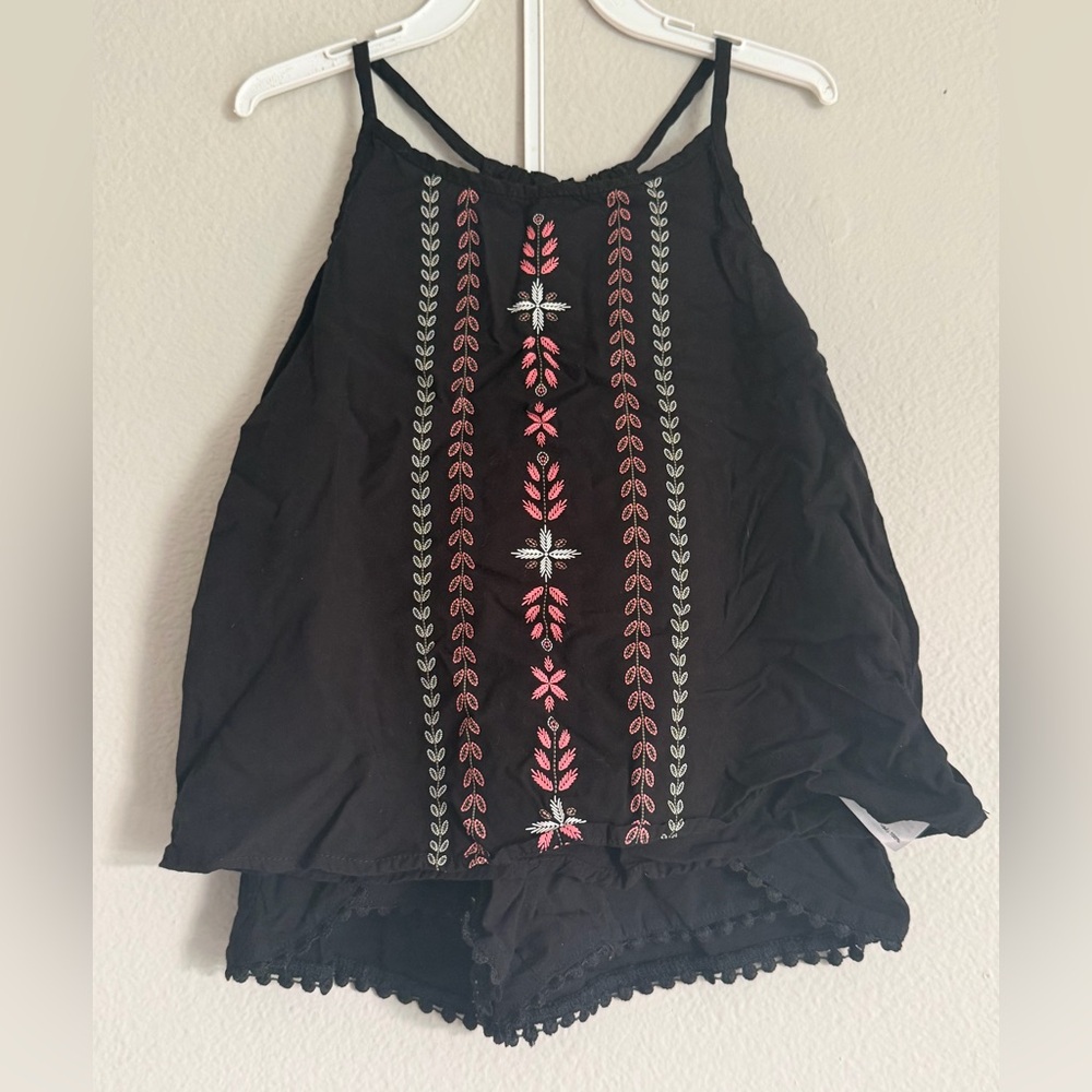 Epic Threads Black Embroidered Tank & Shorts Set with Pink and White Accents